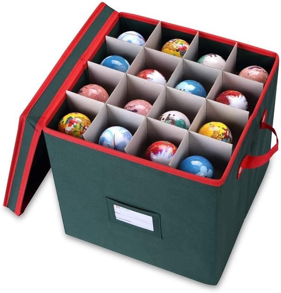 Hot Sale Durable Fabric 4 Layers Fits 64 Foldable Ornaments Balls Organizer Christmas Holiday Ornament Storage Box