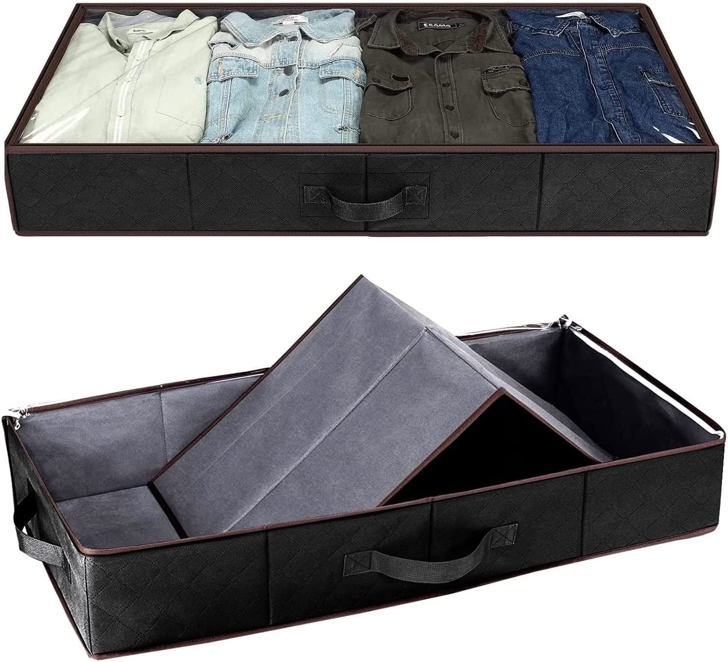 Factory Direct 2 Pack Sturdy Sidewalls and Bottom Clothes Bags Under bed Storage Containers for Clothes