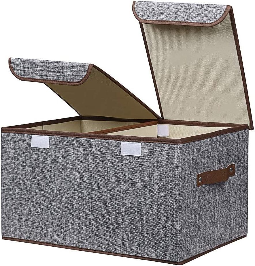 Cube Storage Bins Boxes with Lids Handles Linen Fabric Foldable Basket Cubes Organizer Storage Drawer for Home Organization