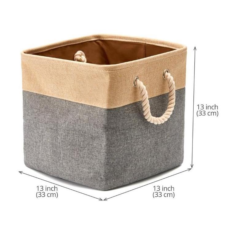 3 Pack Modern Large Square Cotton Fabric Storage Bins with Rope Handles Foldable Design Home Closet Bedroom Drawers Organizers