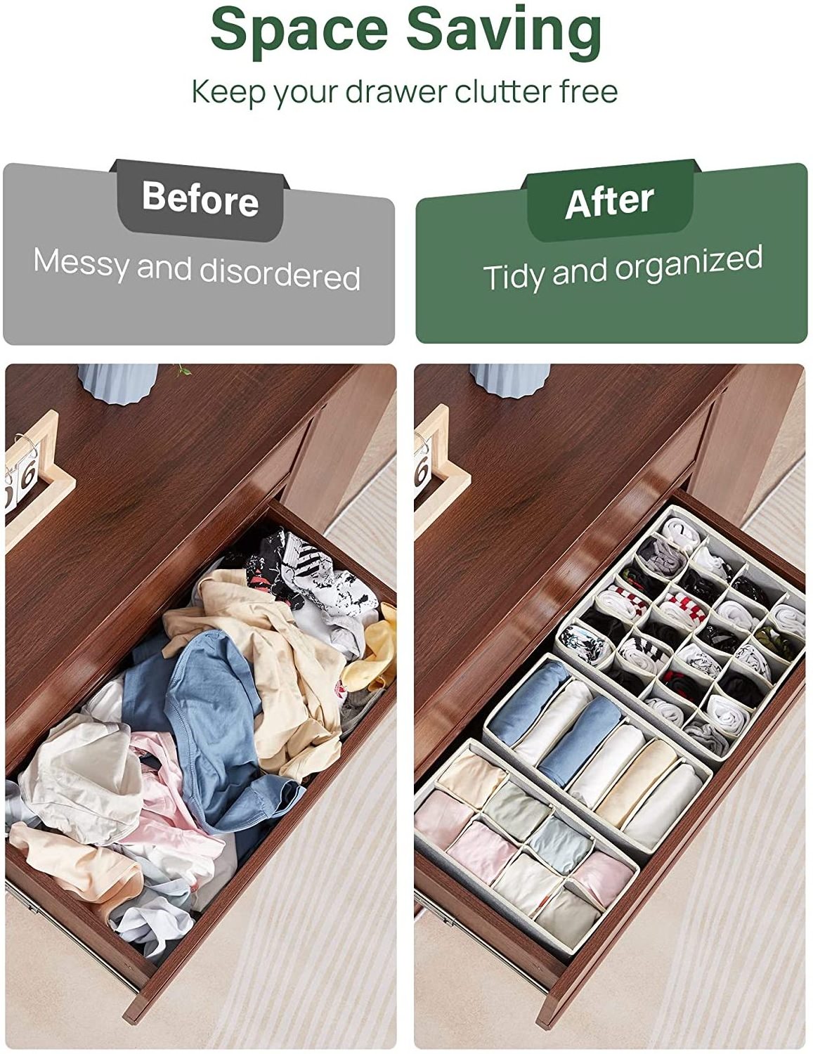 Home Set of 10 Foldable Underwear Bra Ties Sock Drawer Divider Clothing Storage Box Organizer for Bedroom