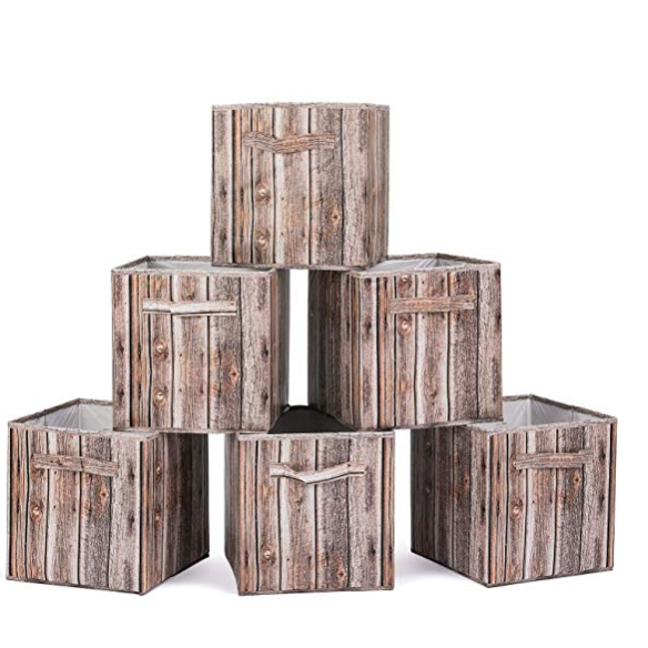 Wood Grain Print Foldable Storage Bins Cubes Baskets with Handles for Home Closet Nursery Drawers Organizer