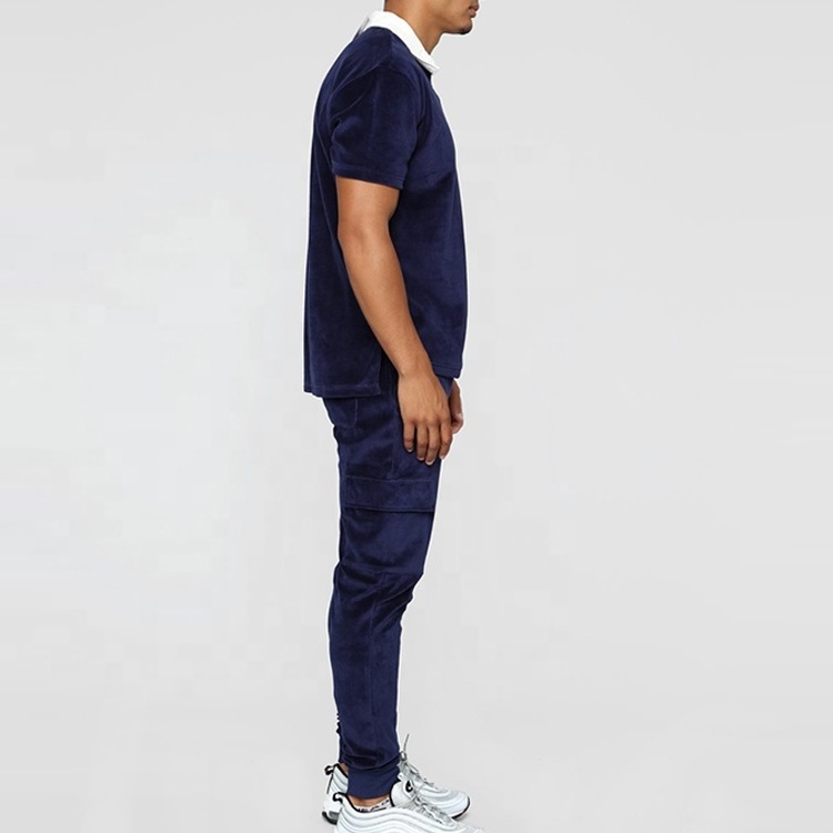 China Factory  Short Sleeve Polo T Shirt Velour Track Pants Mens Tracksuits Blank Jogging Suits