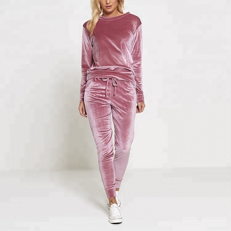 OEM service women fashion custom plain velour tracksuit women velvet tracksuits for women