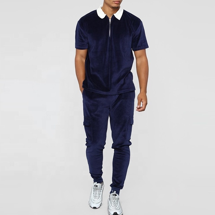 China Factory  Short Sleeve Polo T Shirt Velour Track Pants Mens Tracksuits Blank Jogging Suits