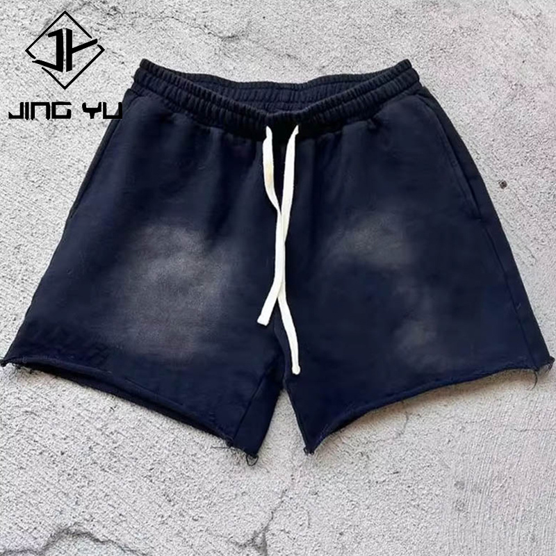 custom manufacturer drawstring blank sport jogger pants cut and sew french terry 100% cotton summer acid wash shorts for men