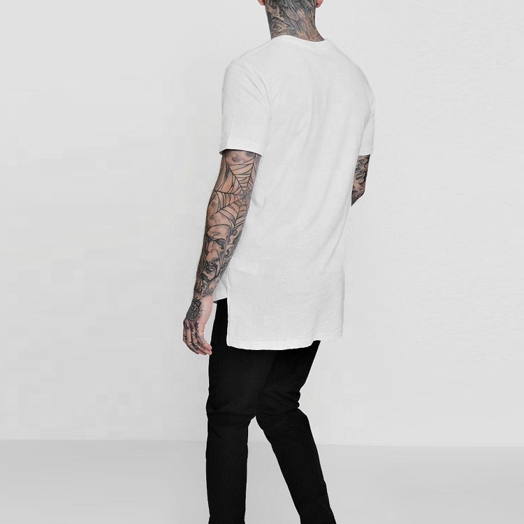 Wholesale Custom Mens Fitness Blank Longline T Shirt White Long T Shirt With Long Tail