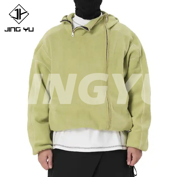 Wholesale oversized thick baggy hoodie bright line loose 500gsm of rocker fleece zipper face hooded hoodie