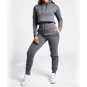 2023 OEM Logo Jogger Jumper Gym Custom Workout Crop Top Woman Sets Women Tracksuit two piece pants set oversize women sweatsuit