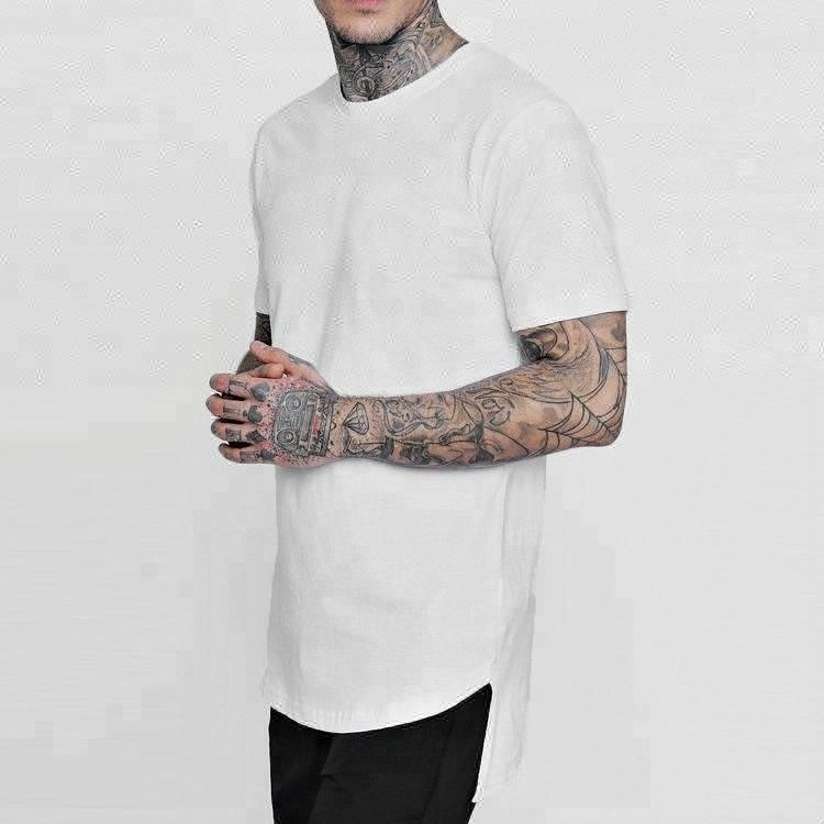 Wholesale Custom Mens Fitness Blank Longline T Shirt White Long T Shirt With Long Tail