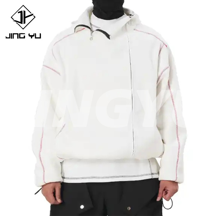 Wholesale oversized thick baggy hoodie bright line loose 500gsm of rocker fleece zipper face hooded hoodie