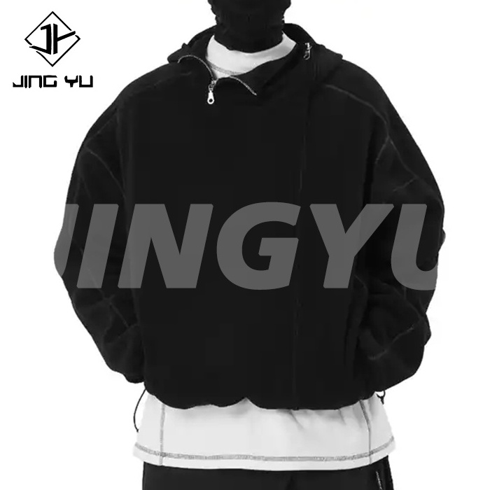 Wholesale oversized thick baggy hoodie bright line loose 500gsm of rocker fleece zipper face hooded hoodie