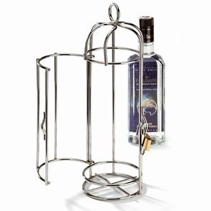 Bespoke metal silver gin lock cage vodka bottle glorifiers display holder rack for liquor cognac vsop wine whiskey tequila