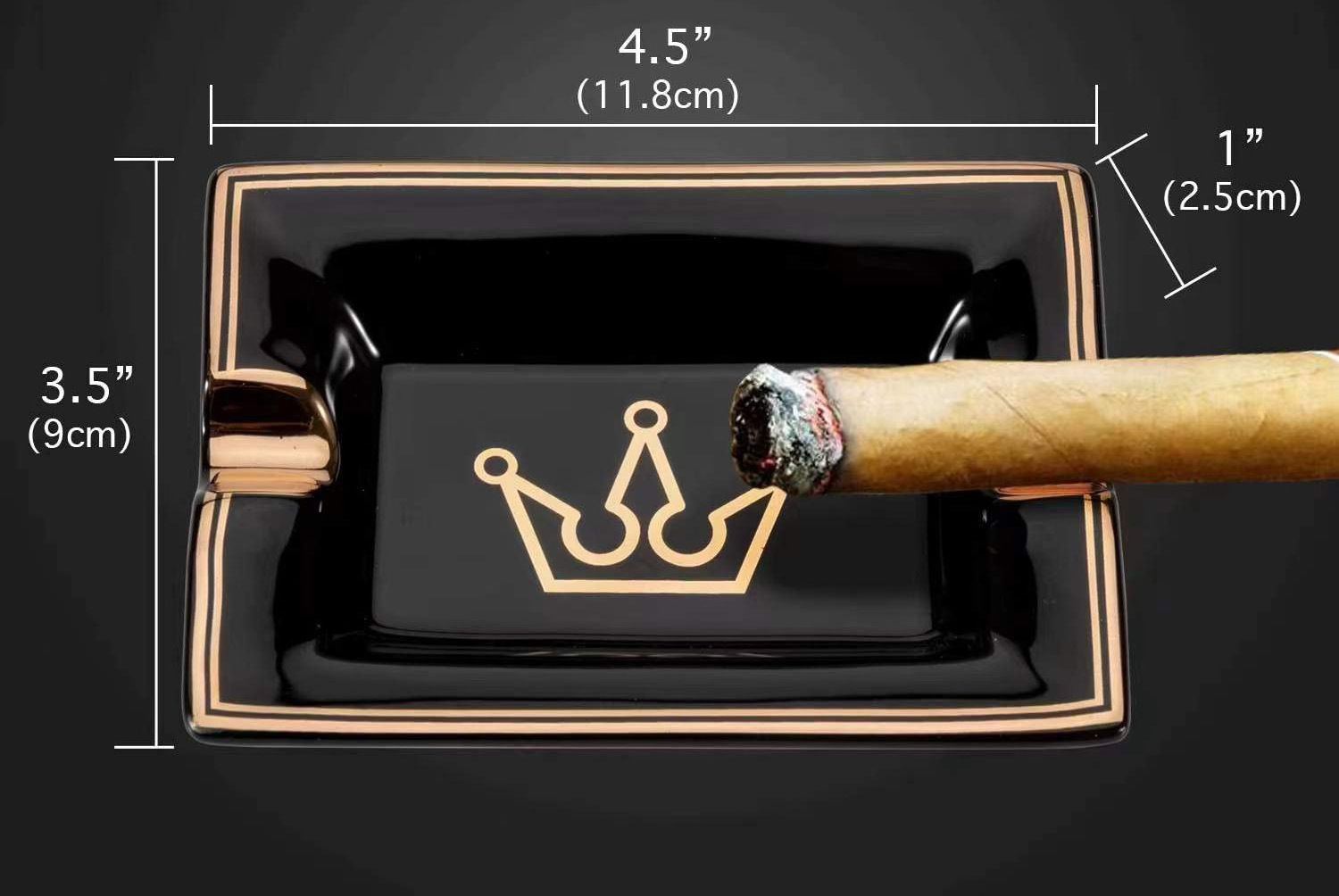 wholesale Rectangle black cigar cigarette custom logo porcelain stoneware hotel office lounge ash tray handmade ceramic ashtray