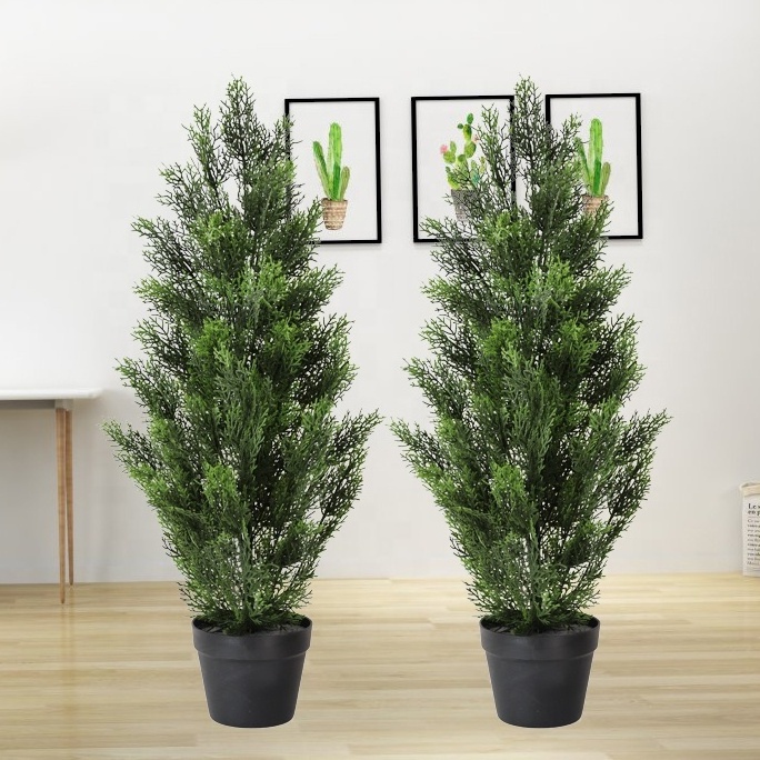 Artificial Cedar Cypress Tree Fake  Pine Plant Faux Boxwood Topiary Greenery Bonsai Plantas Artificiales For Outdoor  Decor