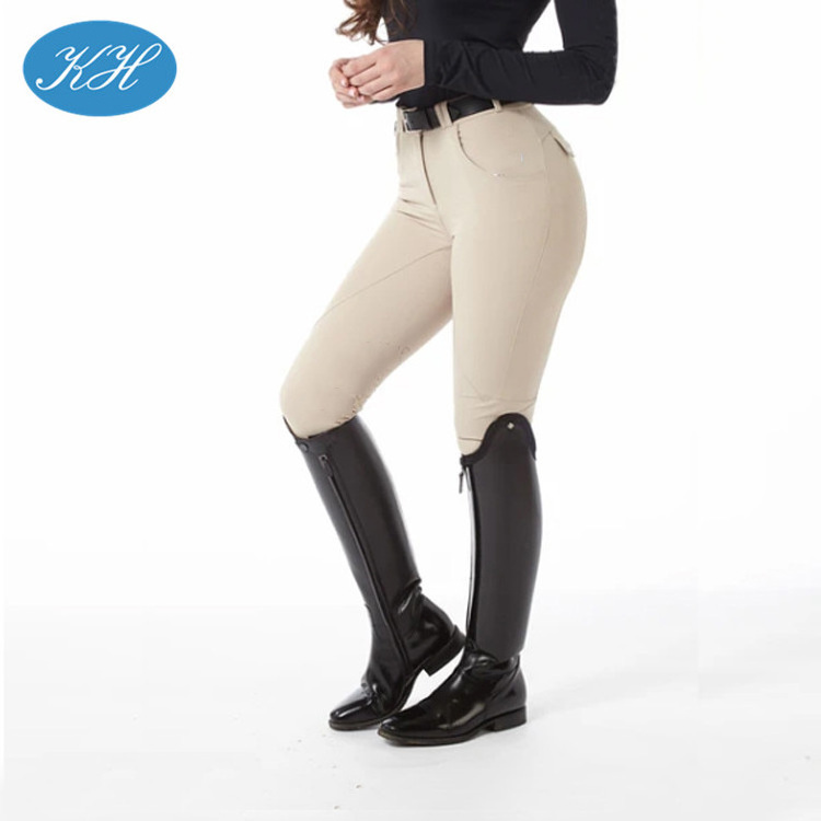 Equestrian clothing OEM khaki durable horse riding leggings pants breeches with silicone gels