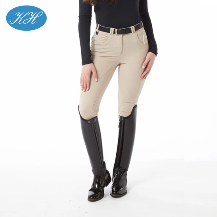 Equestrian clothing OEM khaki durable horse riding leggings pants breeches with silicone gels