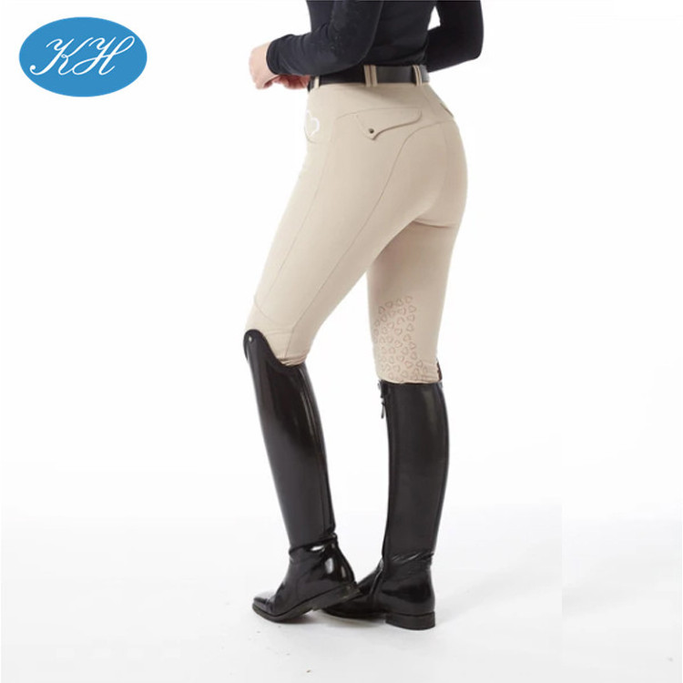 Equestrian clothing OEM khaki durable horse riding leggings pants breeches with silicone gels