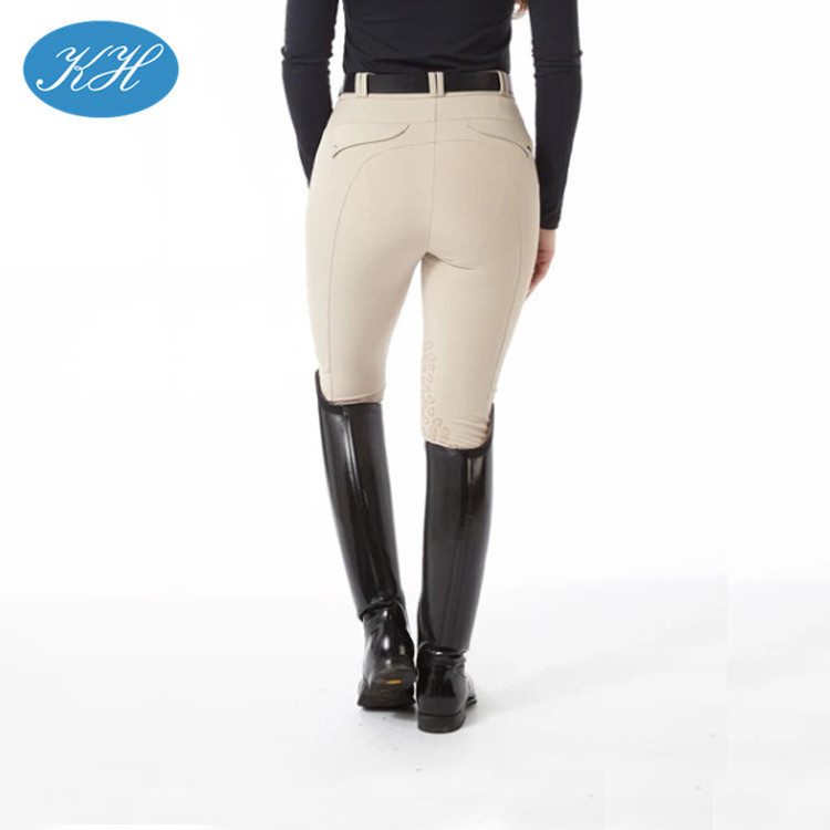 Equestrian clothing OEM khaki durable horse riding leggings pants breeches with silicone gels