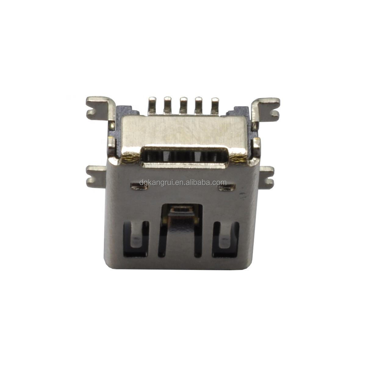 U05S0007R-S Micro Mini USB Adapter 5 Pin SMT Right Angle with Column Shell Flat Mouth Black Copper Shell Connector