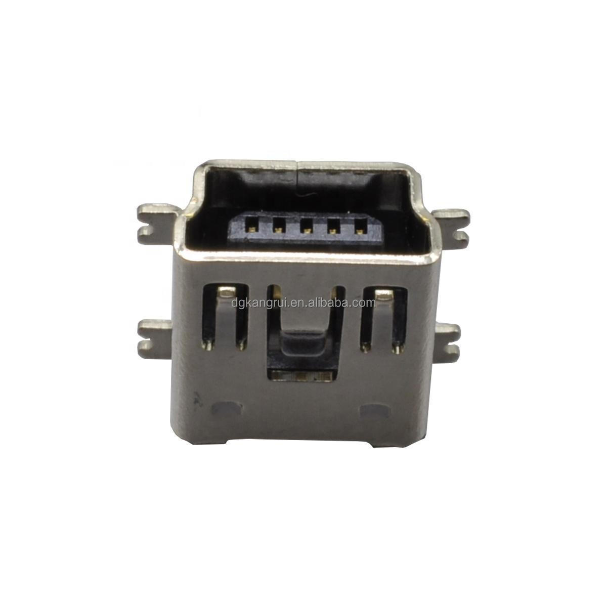 U05S0007R-S Micro Mini USB Adapter 5 Pin SMT Right Angle with Column Shell Flat Mouth Black Copper Shell Connector