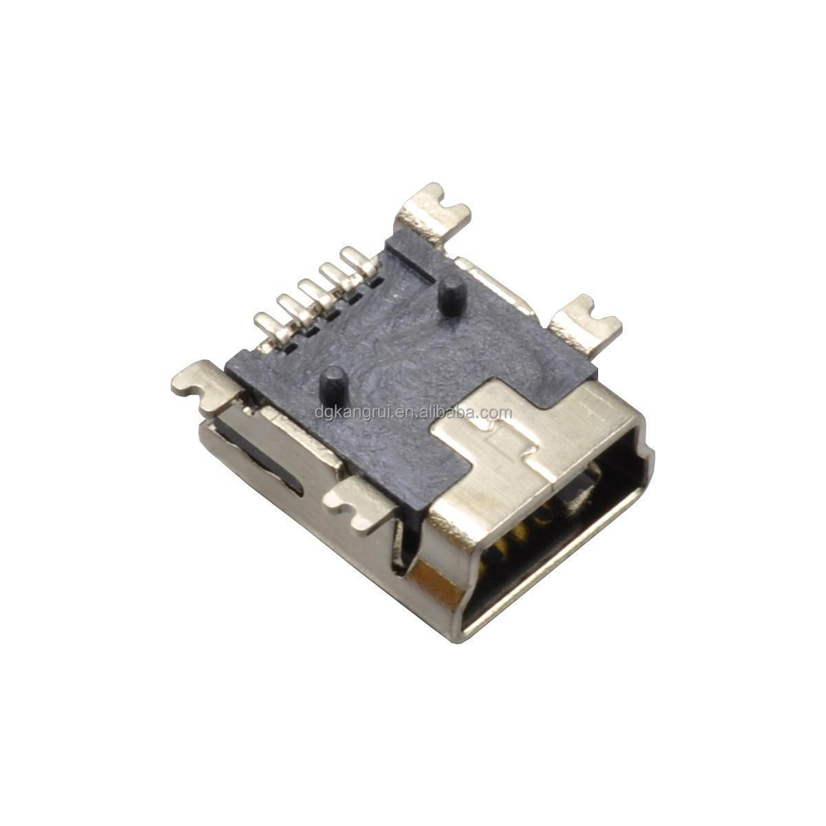 U05S0007R-S Micro Mini USB Adapter 5 Pin SMT Right Angle with Column Shell Flat Mouth Black Copper Shell Connector