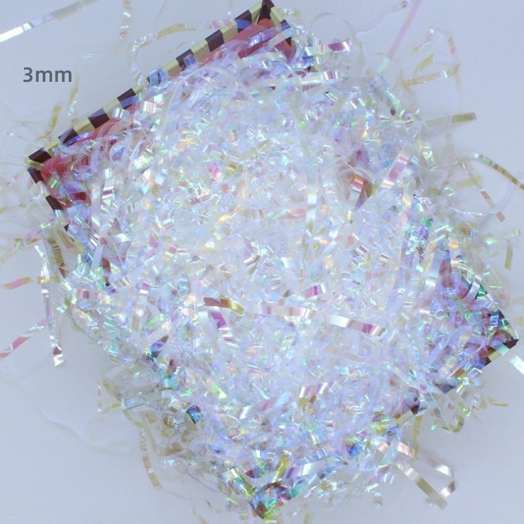 PET iridescent shredded crinkle confetti 1mm&3mm straight line Raffian sillk for gift box packing stuffing wedding decoration