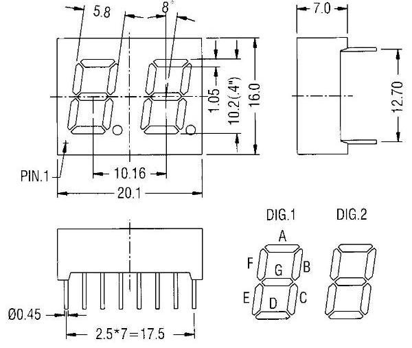 kem-4021-bpg pure green 0.4 inch dual digit 7 segment display 2 digit led numeric display