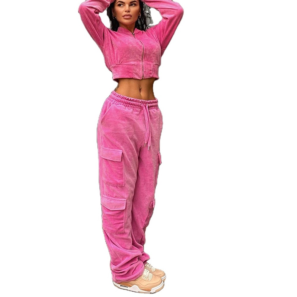 Wholesale custom canary fabric women's round neck long sleeve pants jogger running clothes women's two-piece set