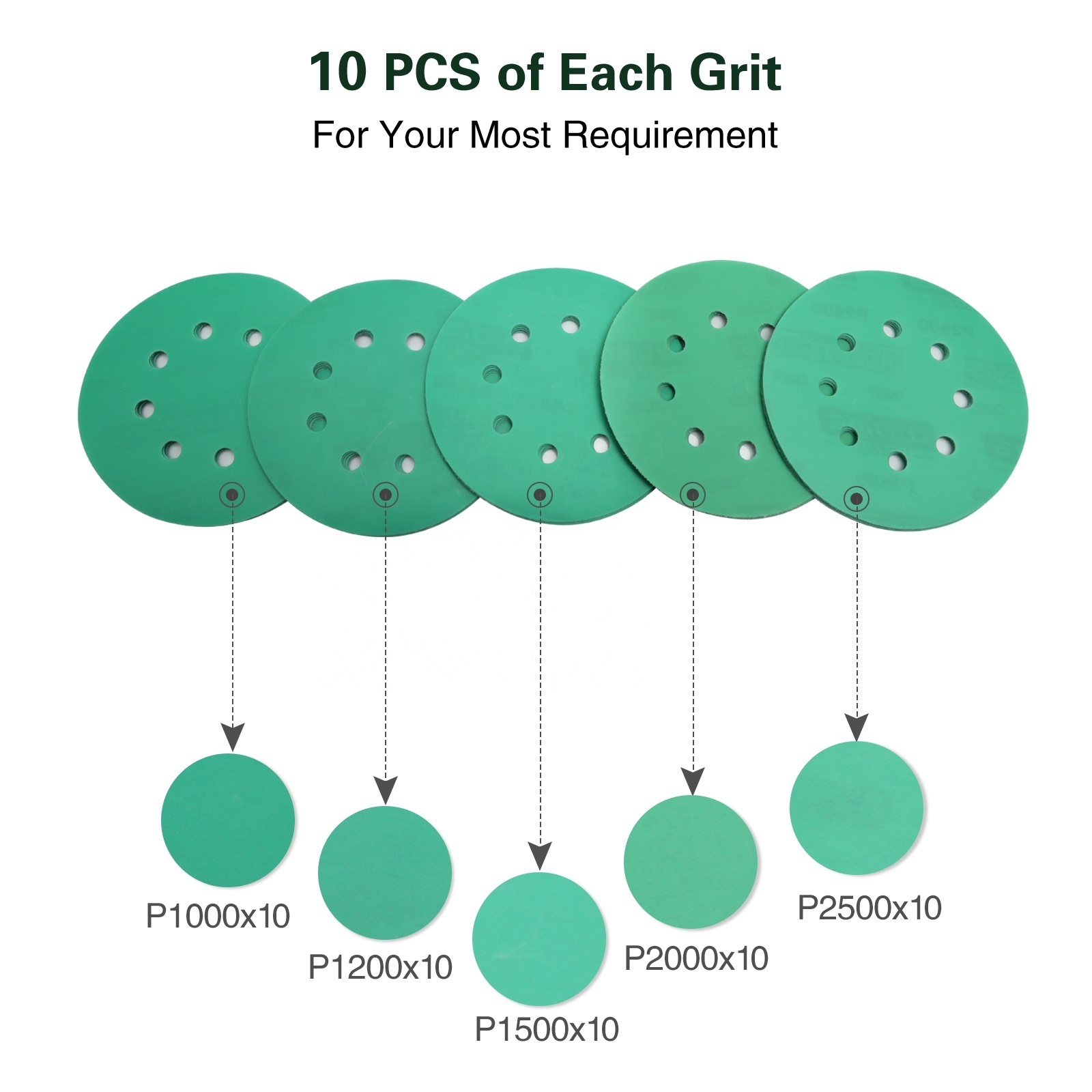 D DMS DIMEISI Q227 Customized 125mm 8Holes Sandpaper Wet and Dry Green Film Abrasive Sanding Discs