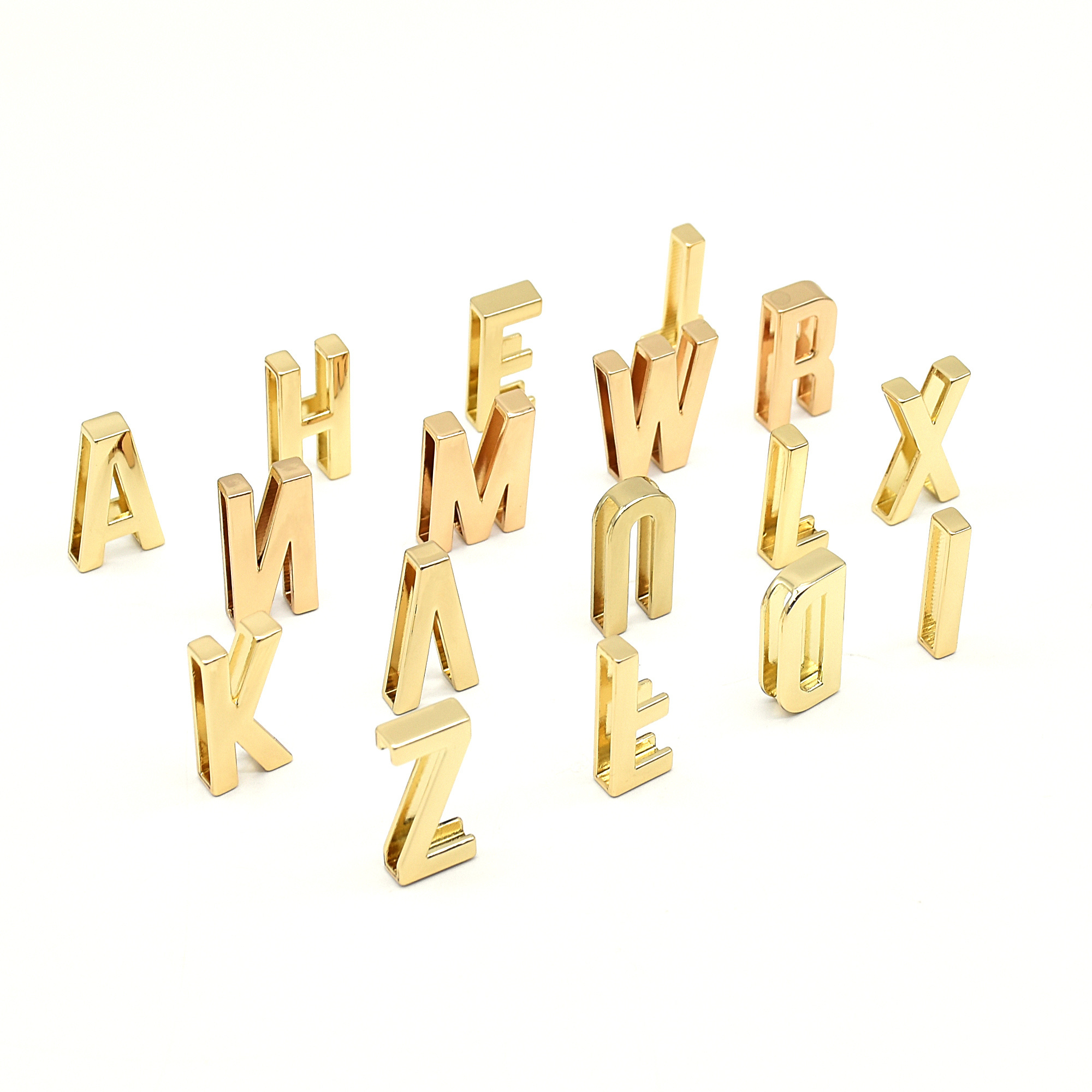 Recycled zinc alloy Hot selling charms 26 alphabet metal letters for jewelry making belt decors for leather/webbing/bag strap/