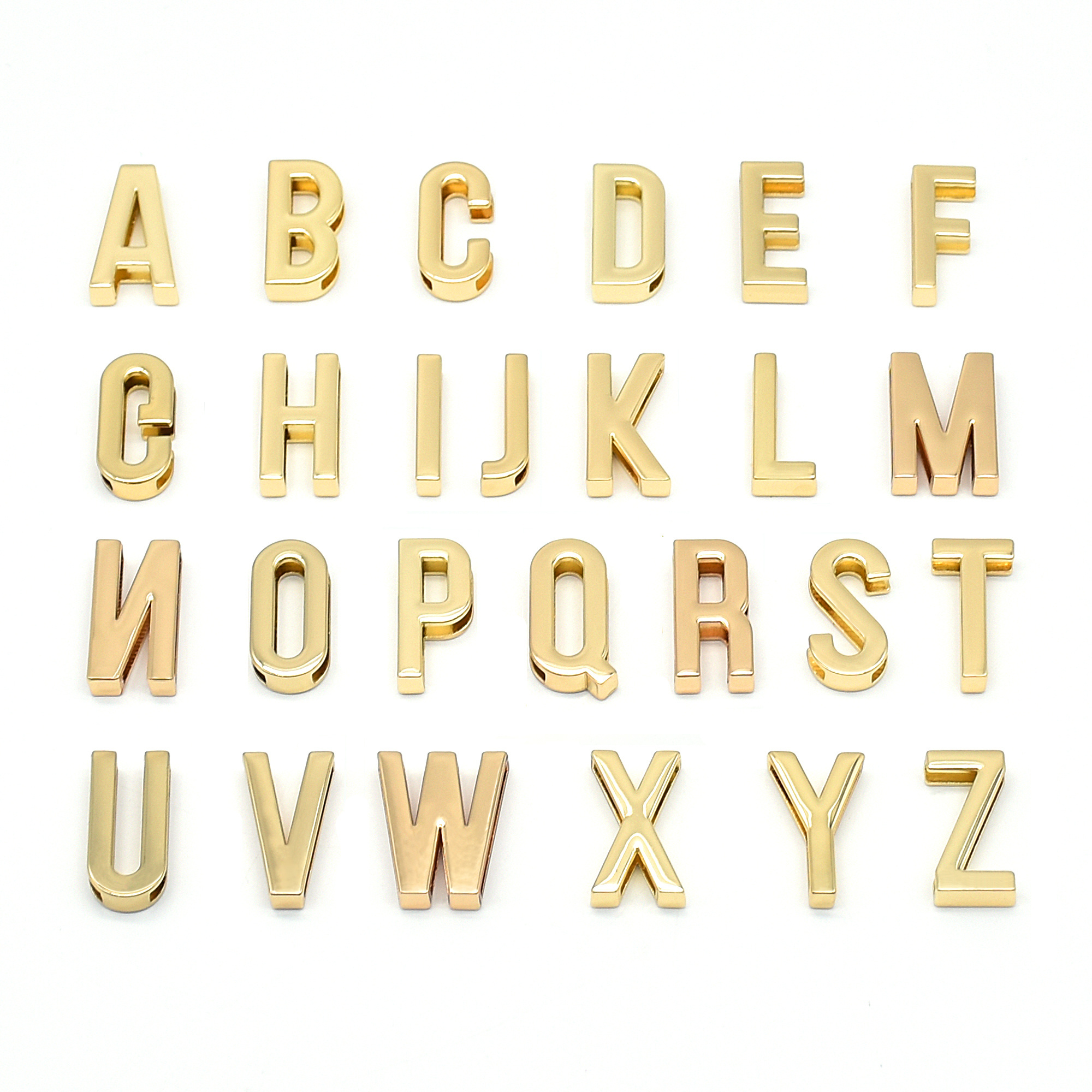 Recycled zinc alloy Hot selling charms 26 alphabet metal letters for jewelry making belt decors for leather/webbing/bag strap/