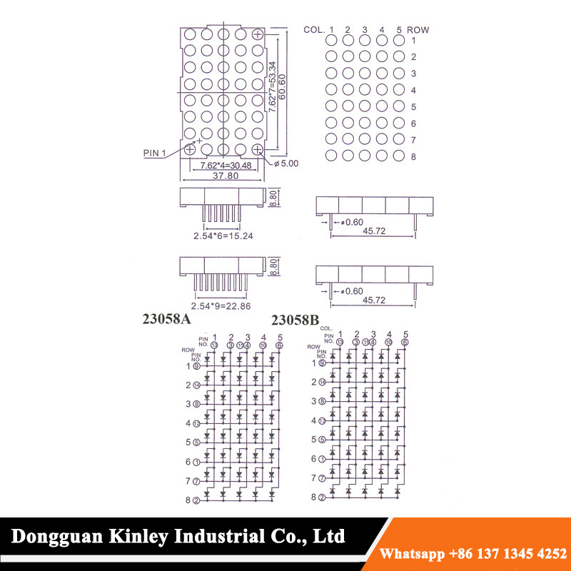 2.3 inch 23058 F5.0mm  60.60x37.8x8.8mm  led dot matrix display 5x8 round dot module