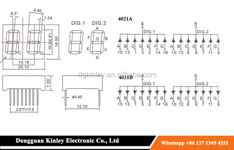 LED 0.4 Inch dual 2 digits 7 segment number display pure green