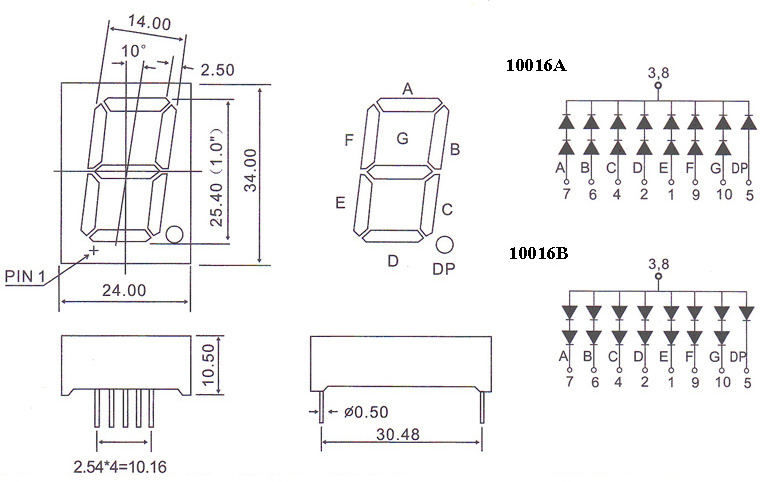 White light 1 inch 25.4 mm 7-segment single digit led display or tube numeric led display