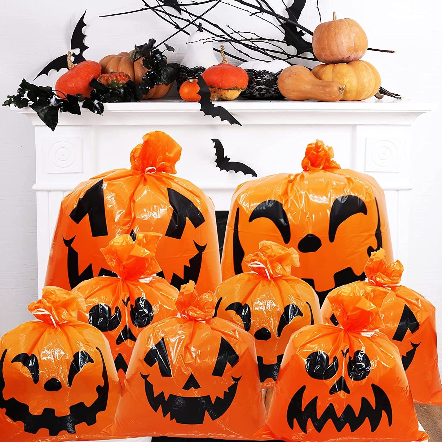 Large Halloween Pumpkin Pattern Leaf Bags Plastic Trash Bags for Lawn Yard Decoration