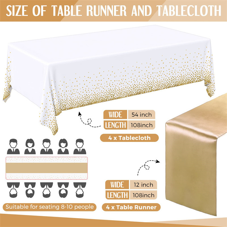 Factory Wedding Tablecloths Set Satin Table Runner Disposable Plastic Tablecloths Rectangle Table Cloths for Party Birthday