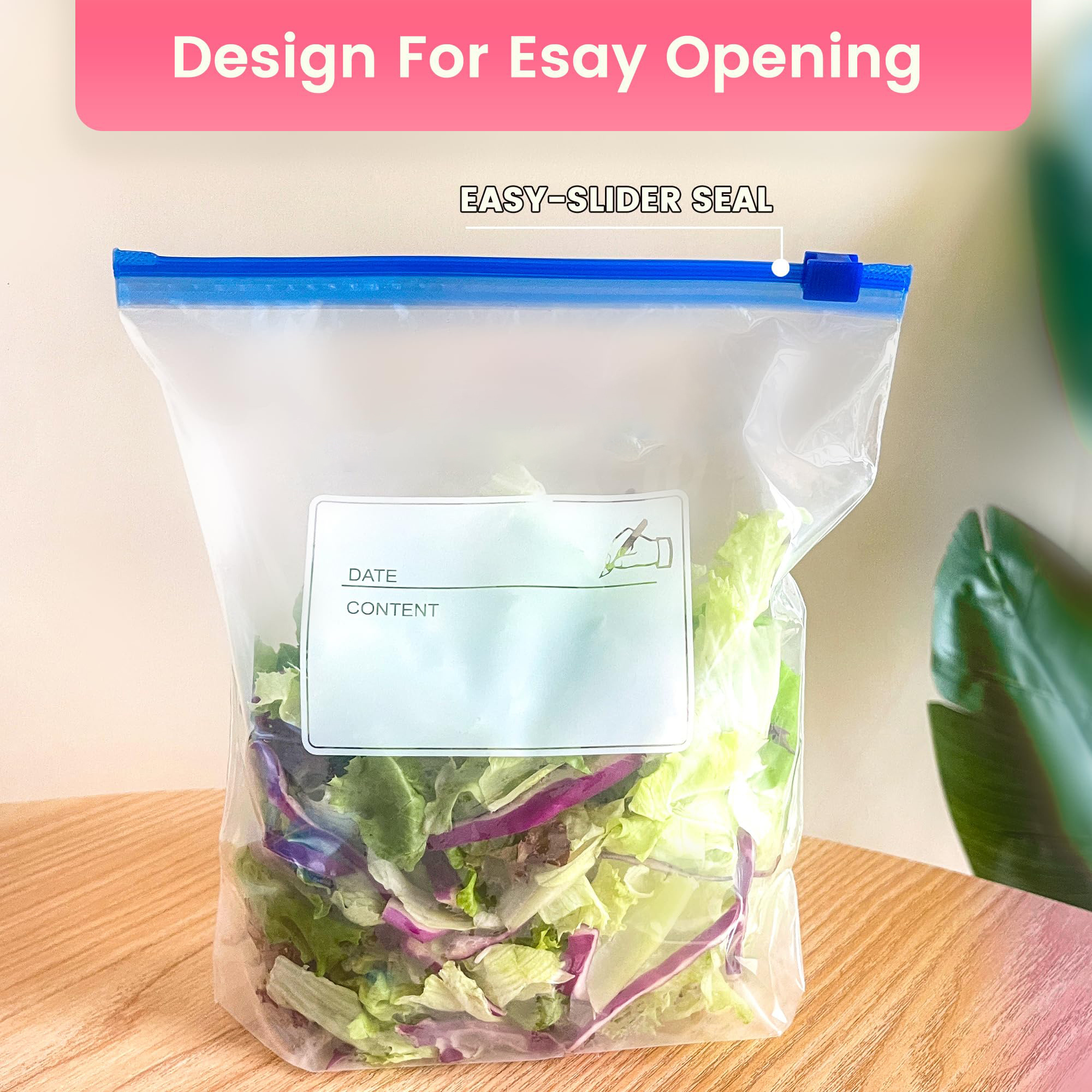 Customized Transparent Celar LDPE Durable Zip Lock Gallon Slider Food Storage Zipper Plastic Ziplock Bags for Fruits Vegetables