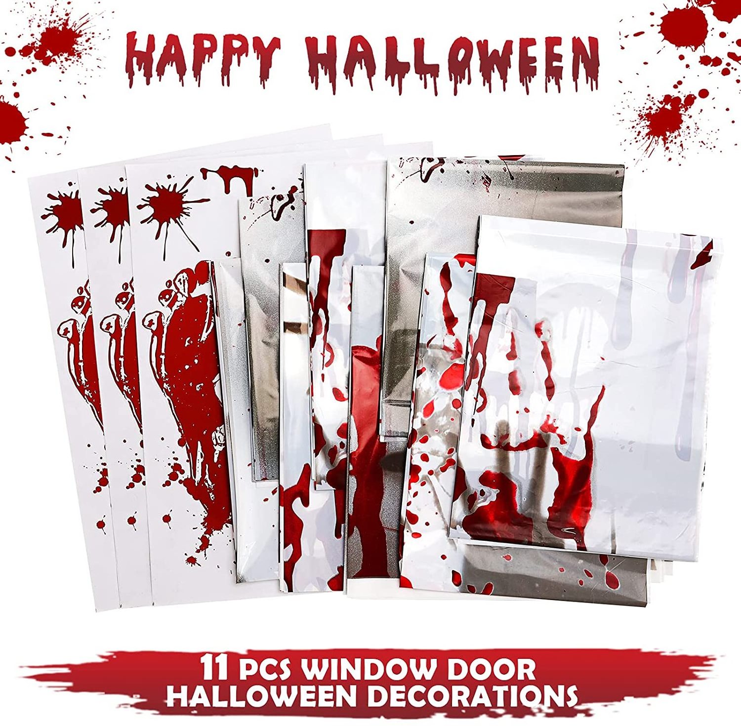 Durable Zombie Bloody Handprints Window Clings Door Cover for Haunted House Halloween Decoration