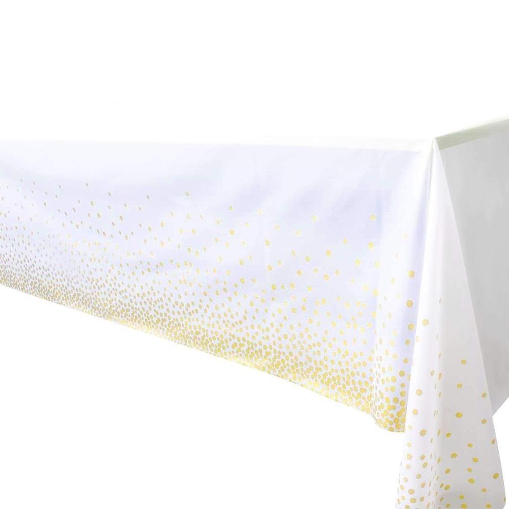 Premium Plastic Tablecloths for Rectangle Tables Silver Dot Confetti Dining Disposable Table Covers for Party