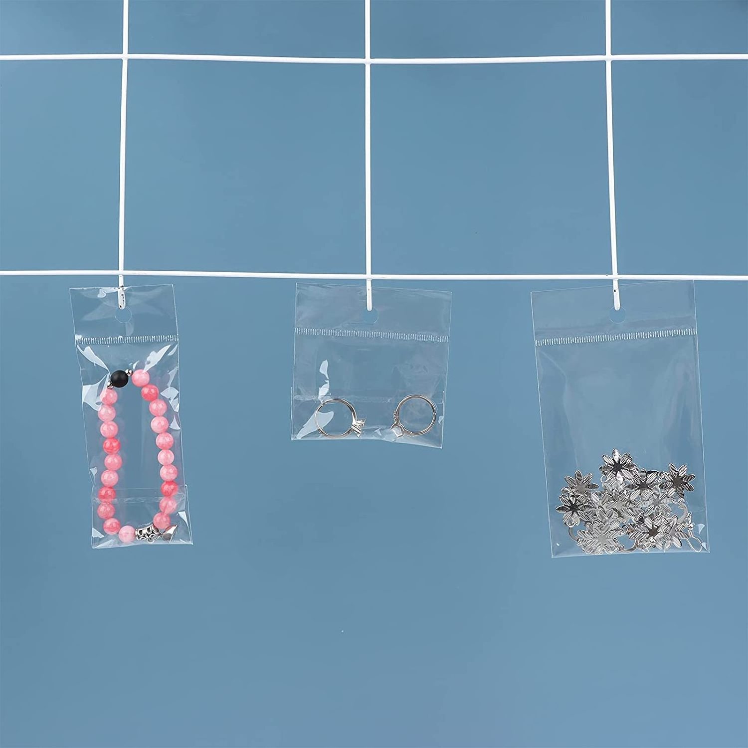 Clear Hanging Plastic Bags Self-adhesive bags  Resealable Storage Bag  with Hang Hole for Necklaces, Earrings, Jewelry