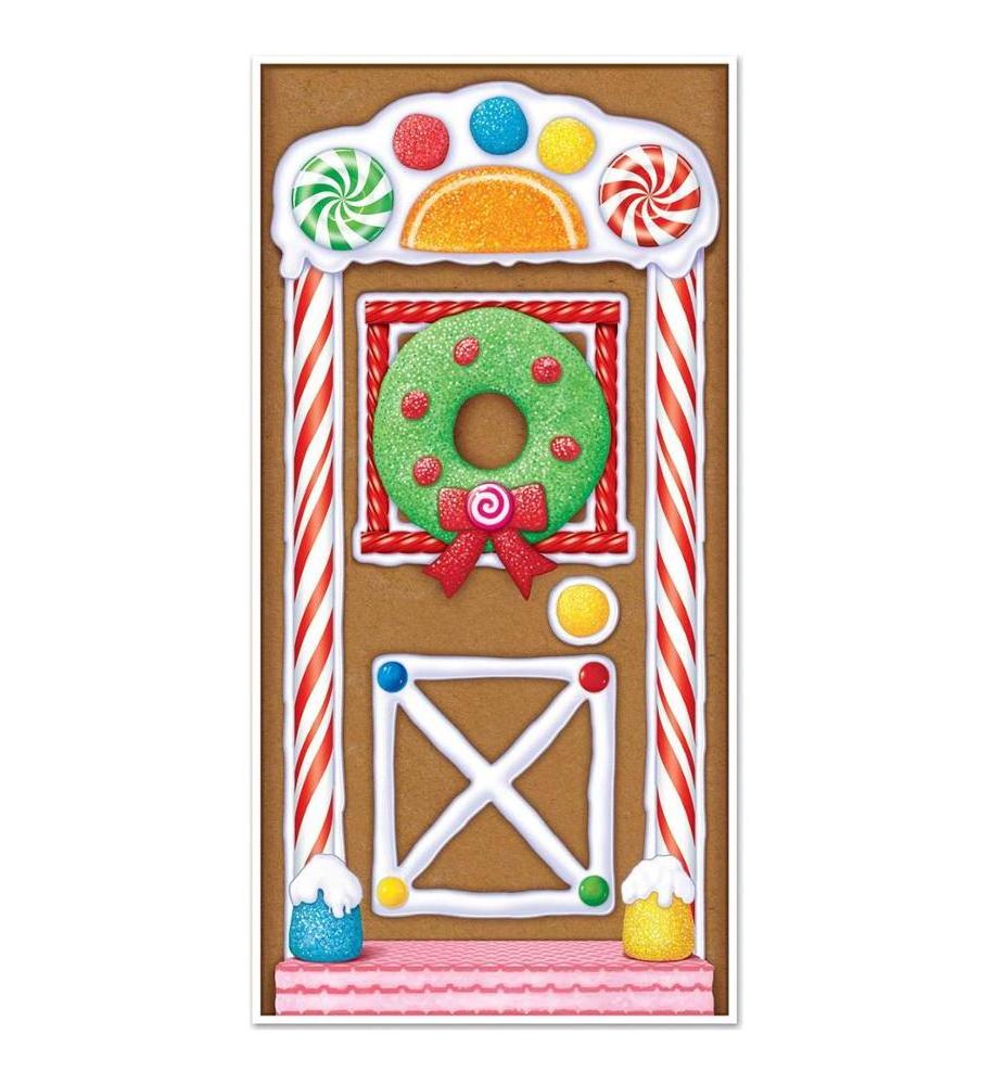 Gingerbread House Door Cover Party Accessory Happy Christmas Printed Plastic Door Cover for Christmas Party