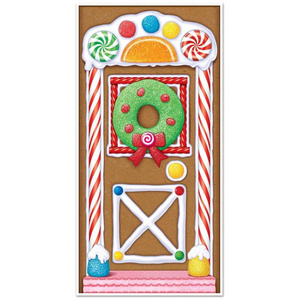 Gingerbread House Door Cover Party Accessory Happy Christmas Printed Plastic Door Cover for Christmas Party