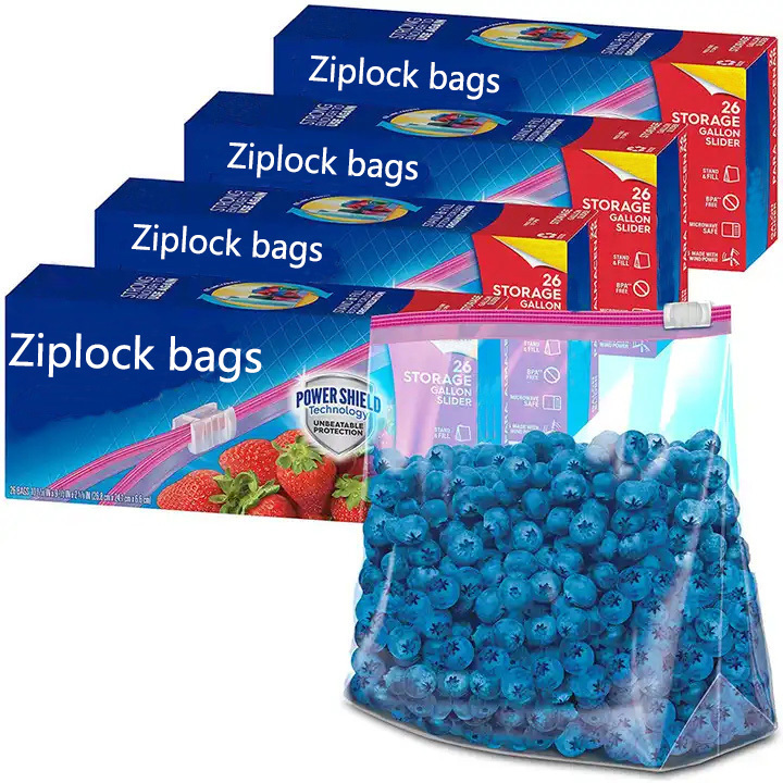 Customized Transparent Celar LDPE Durable Zip Lock Gallon Slider Food Storage Zipper Plastic Ziplock Bags for Fruits Vegetables