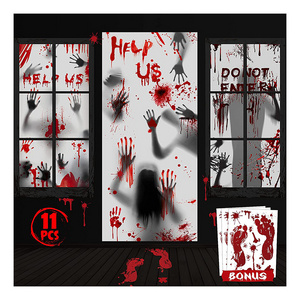 Durable Zombie Bloody Handprints Window Clings Door Cover for Haunted House Halloween Decoration