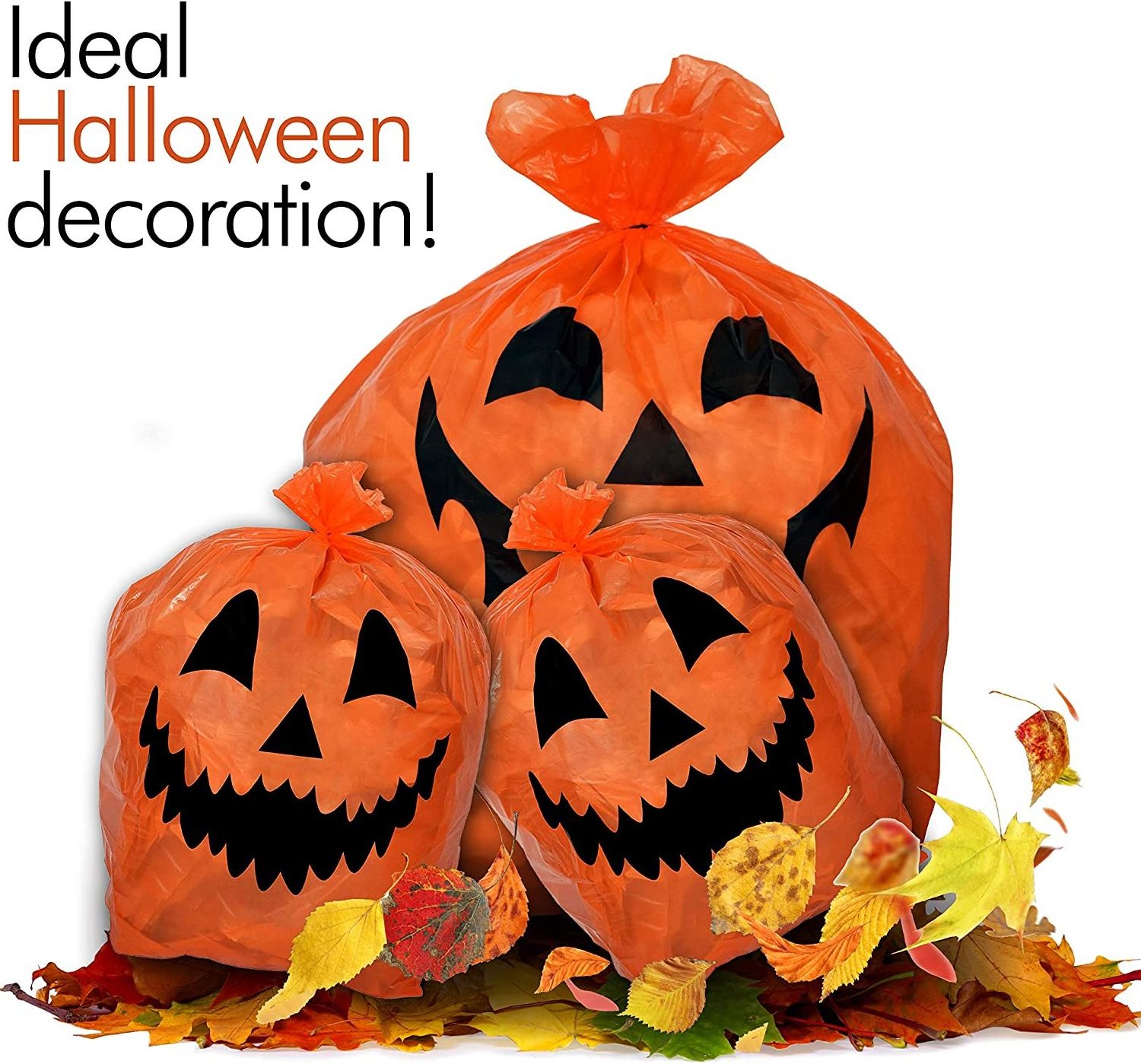 Plastic Halloween Pumpkin Leaf Bags Fallen Leaves Pumpkin Decorating Bags with Twist Ties