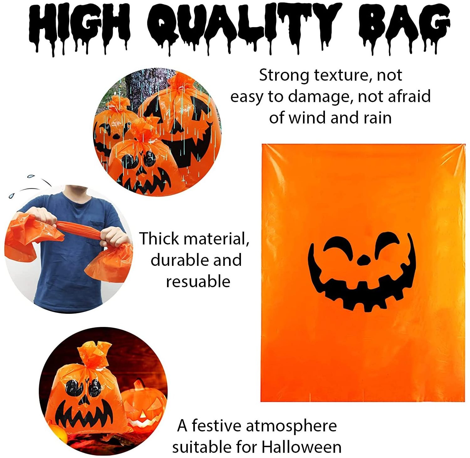 Large Halloween Pumpkin Pattern Leaf Bags Plastic Trash Bags for Lawn Yard Decoration