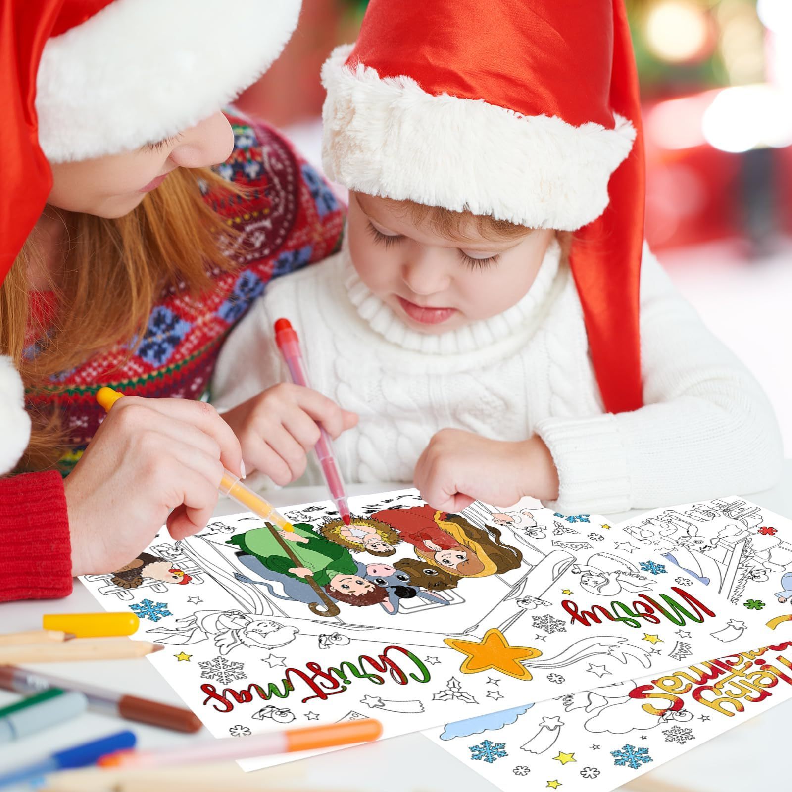 Custom Disposable Christmas Coloring Placemats Xmas Activity Painting Paper Table Mat for Home Kitchen Dining Table Decorations