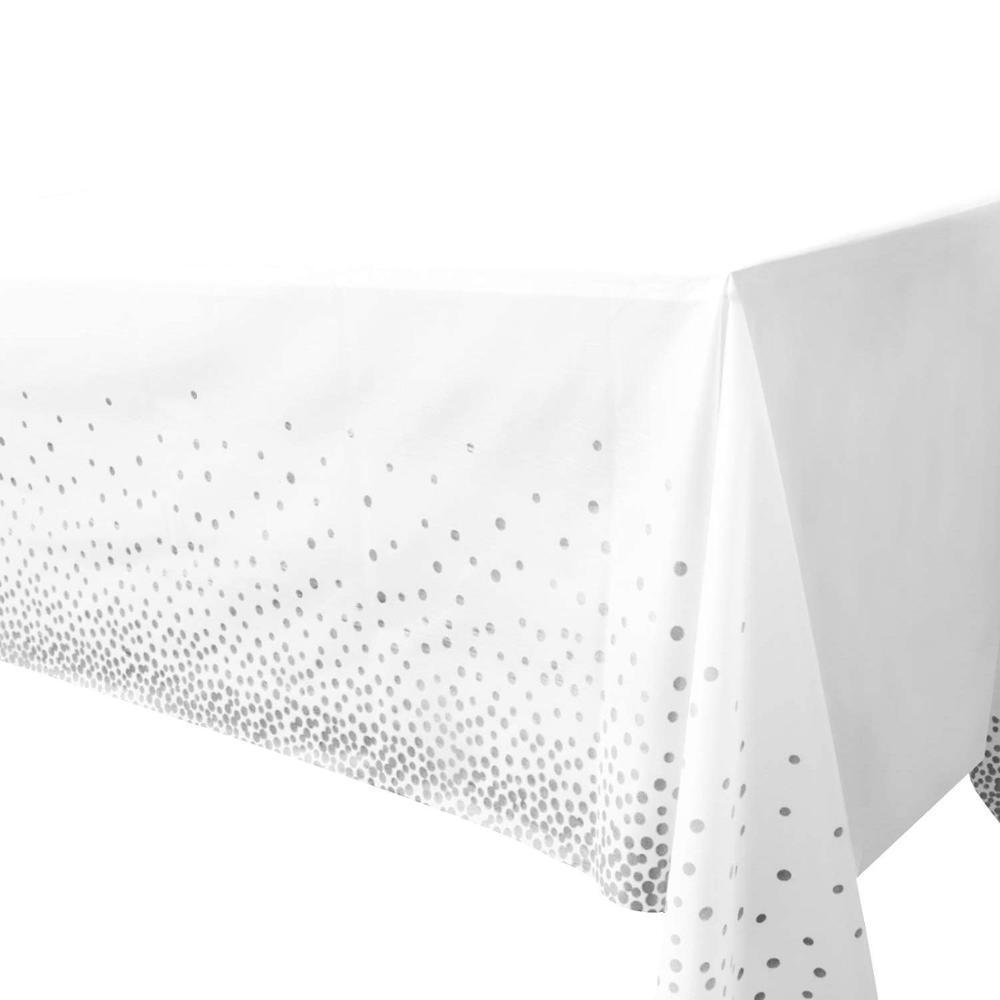 Premium Plastic Tablecloths for Rectangle Tables Silver Dot Confetti Dining Disposable Table Covers for Party