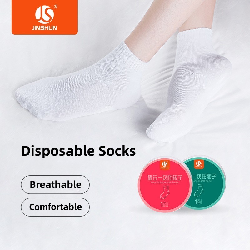 High Crew Length Disposable Travel Socks for Men and Women Unisex Sheer Pattern Thick Polyester Diabetic Friendly MoQ 10 Pairs